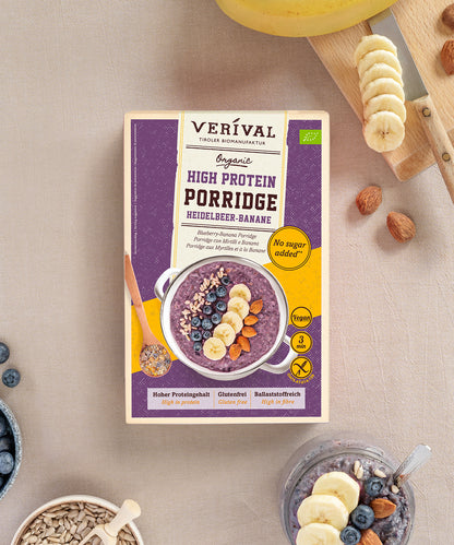 High Protein Porridge Heidelbeere-Banane